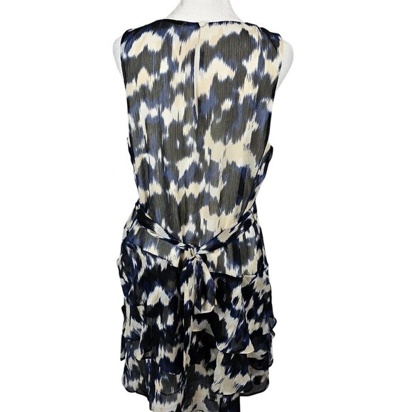 Smudged Polka Dot Navy Black White Tiered Mini Summer Business Casual Dress Sz M - Picture 7 of 14